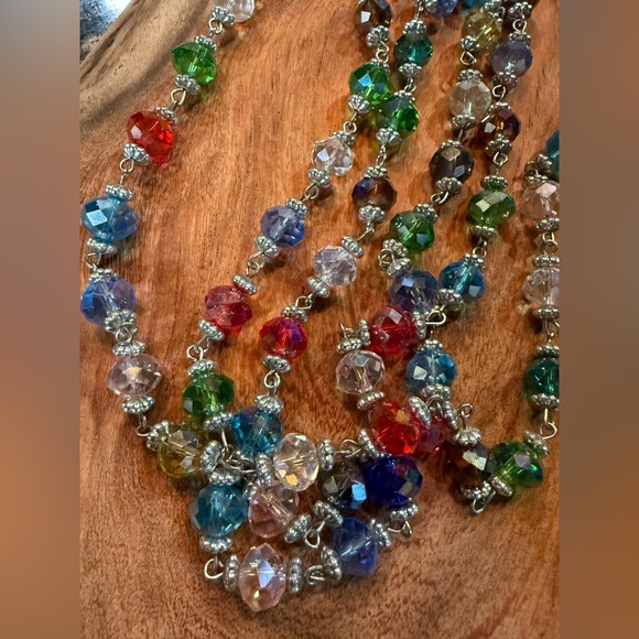 Shiny Festive Long Doubling Crystal Beaded Necklace Light Reflecting - Picture 6 of 7